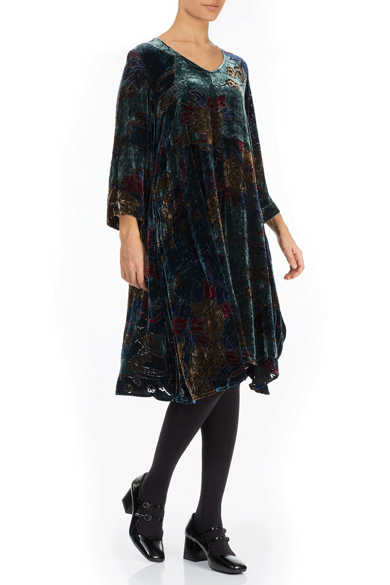 Elegant Floral Devoré Silk Velvet Dress