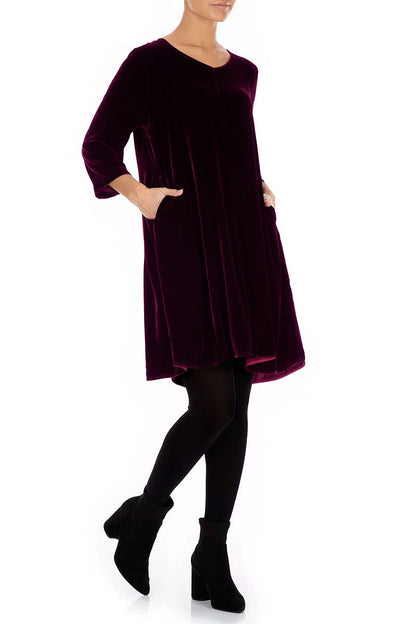 Elegant Magenta Silk Velvet Dress