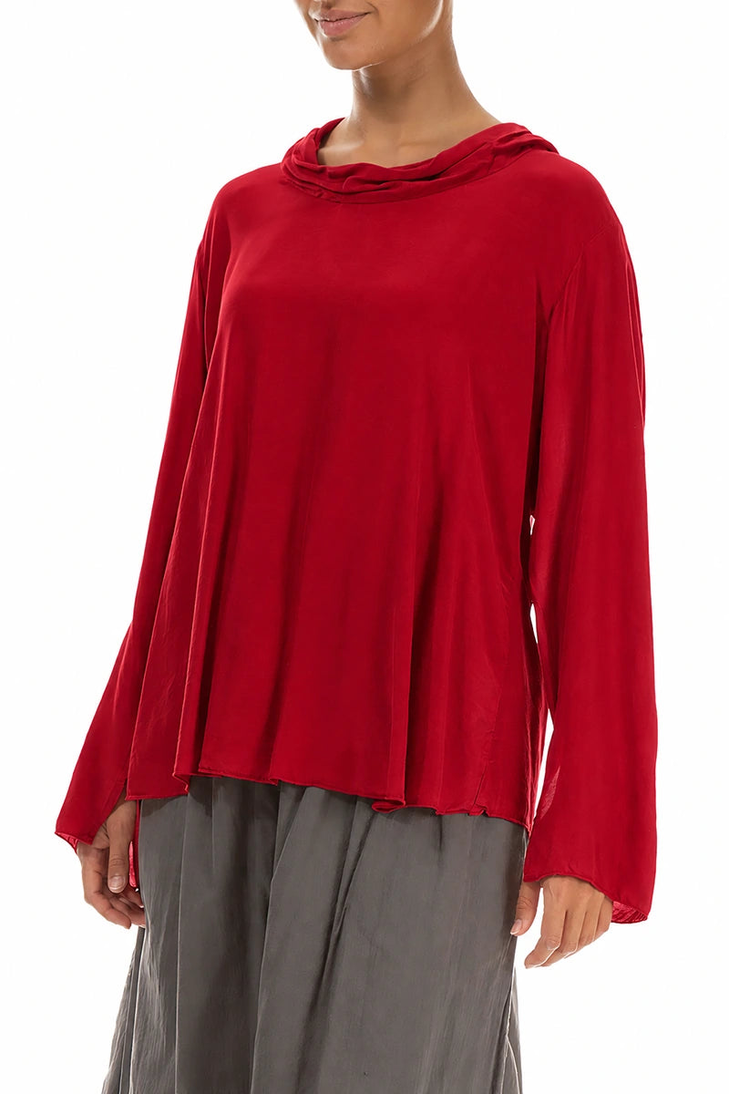 Elegant Red Silk Bamboo Blouse 3