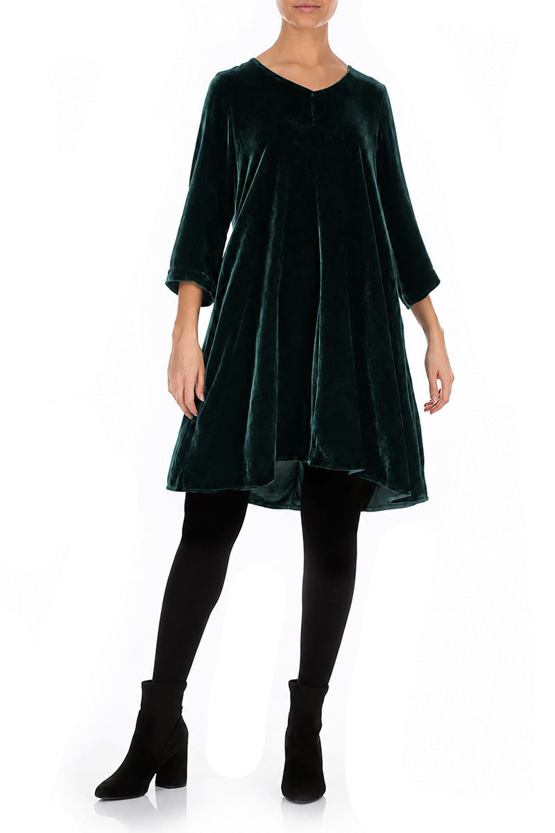 Elegant Deep Turquoise Silk Velvet Dress 3