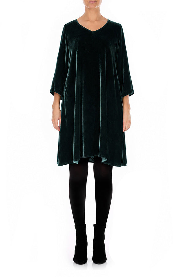 Elegant Deep Turquoise Silk Velvet Dress 1