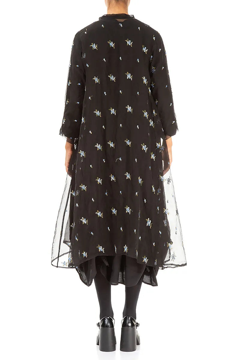 Embroidered Petals Black Silk Chiffon Jacket