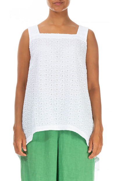 Embroidered Sleeveless White Cotton Blouse 1