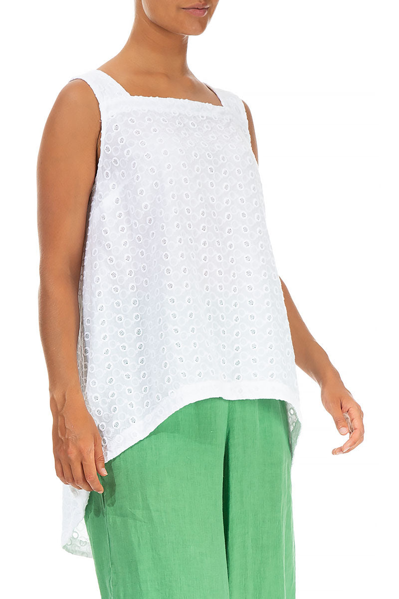 Embroidered Sleeveless White Cotton Blouse 3