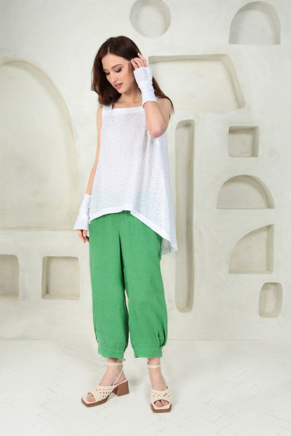 Embroidered Sleeveless White Cotton Blouse 6