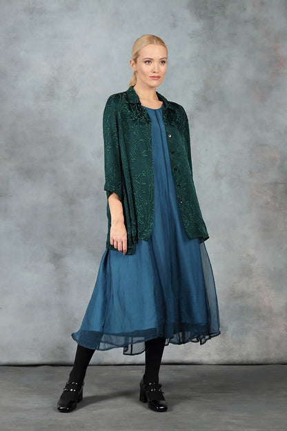 Emerald Devoré Feather Silk Shirt