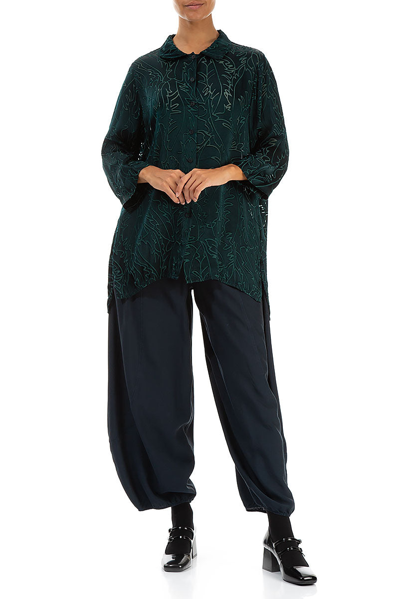 Emerald Devoré Feather Silk Shirt