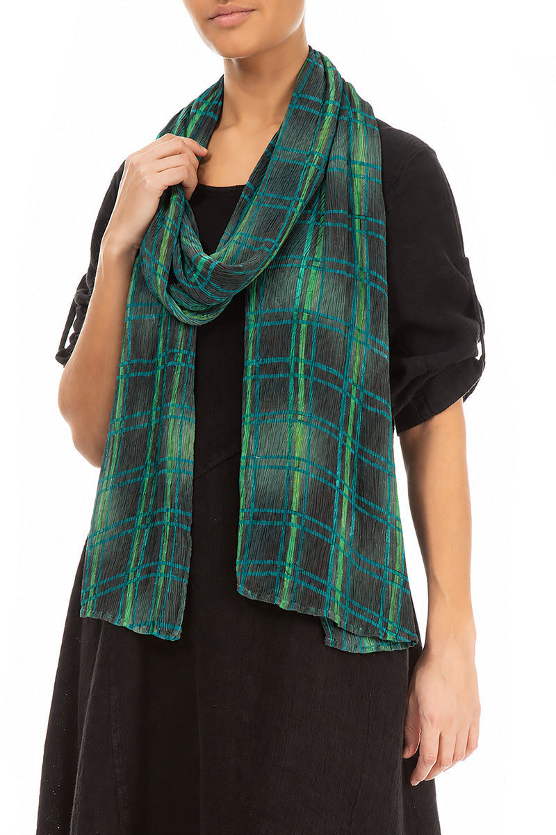Emerald Grid Silk Viscose Scarf 3