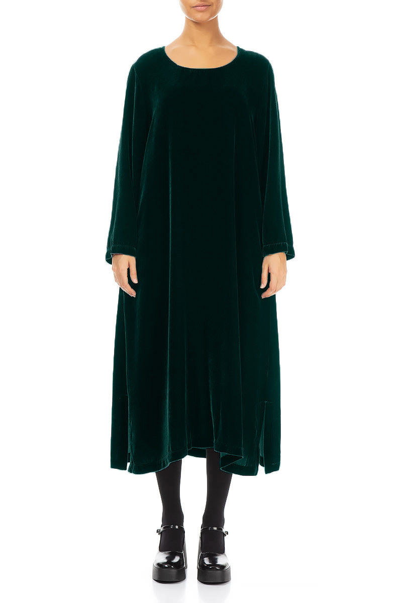 Emerald Silk Velvet Shift Dress