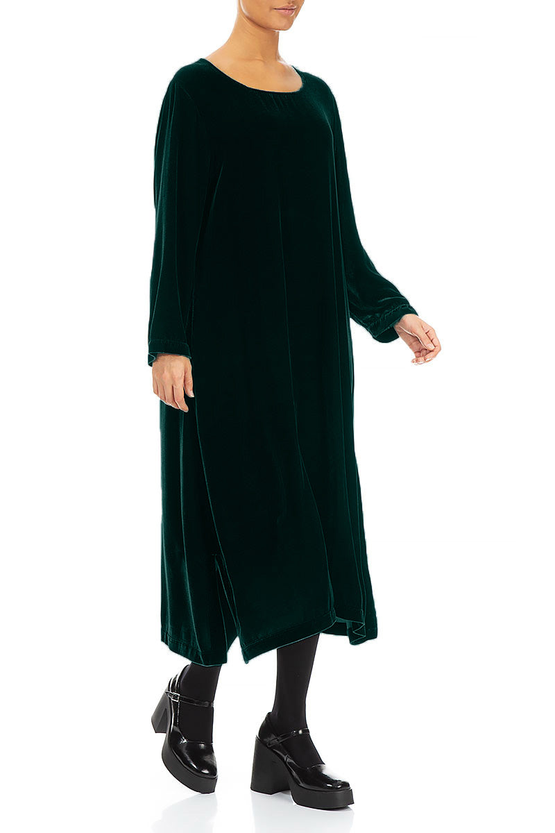 Emerald Silk Velvet Shift Dress