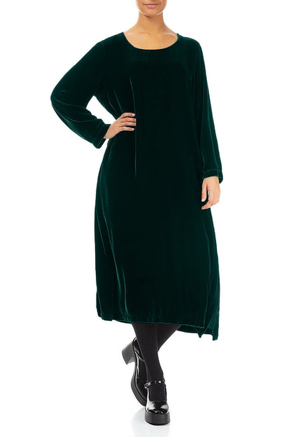 Emerald Silk Velvet Shift Dress