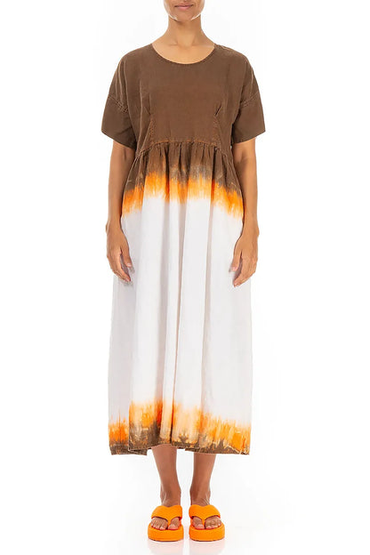 Empire Waist Amber Flame Ombré Linen Dress 1