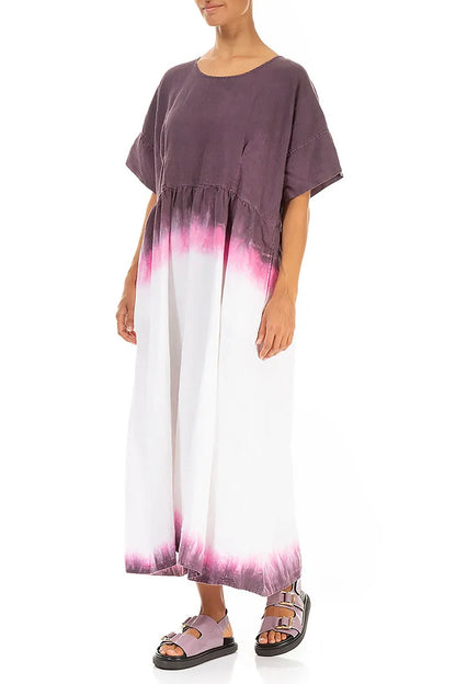 Empire Waist Amethyst Bloom Ombré Linen Dress 3