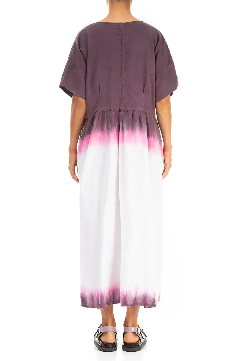 Empire Waist Amethyst Bloom Ombré Linen Dress 2