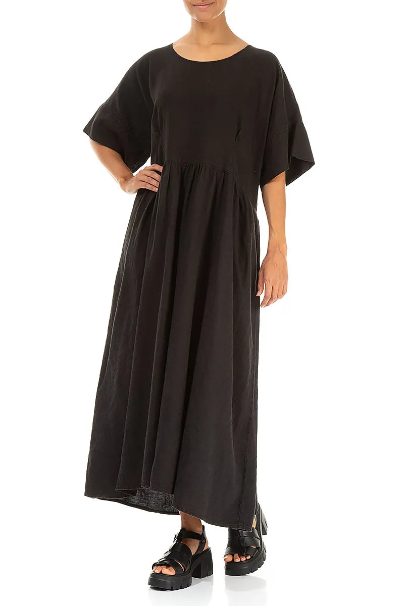 green emerald velvet dress Empire Waist Black Linen Dress – grizas.com