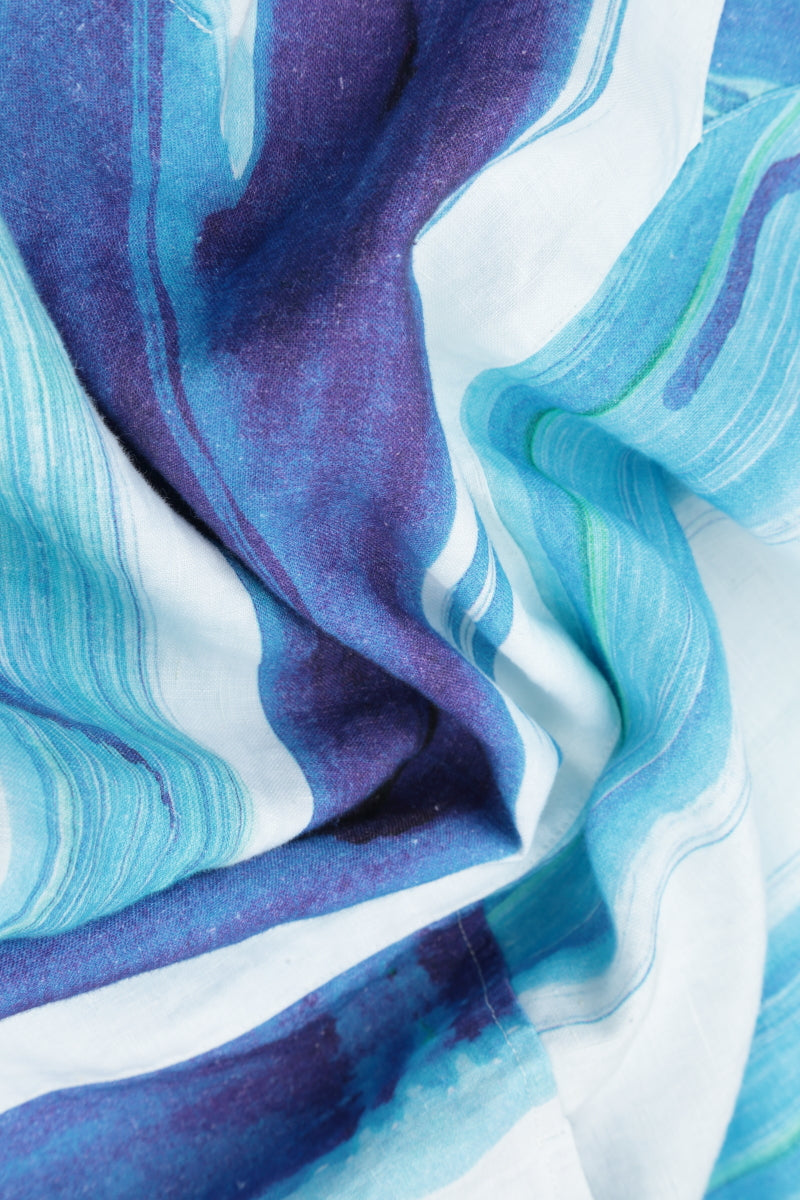 Empire Waist Blue Brushstroke Linen Dress