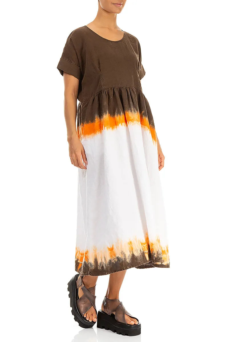Empire Waist Burnt Amber Ombré Linen Dress 3