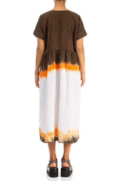 Empire Waist Burnt Amber Ombré Linen Dress 2