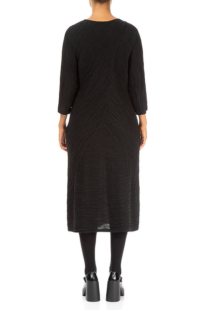 Crinkled Black Silk Midi Dress 2
