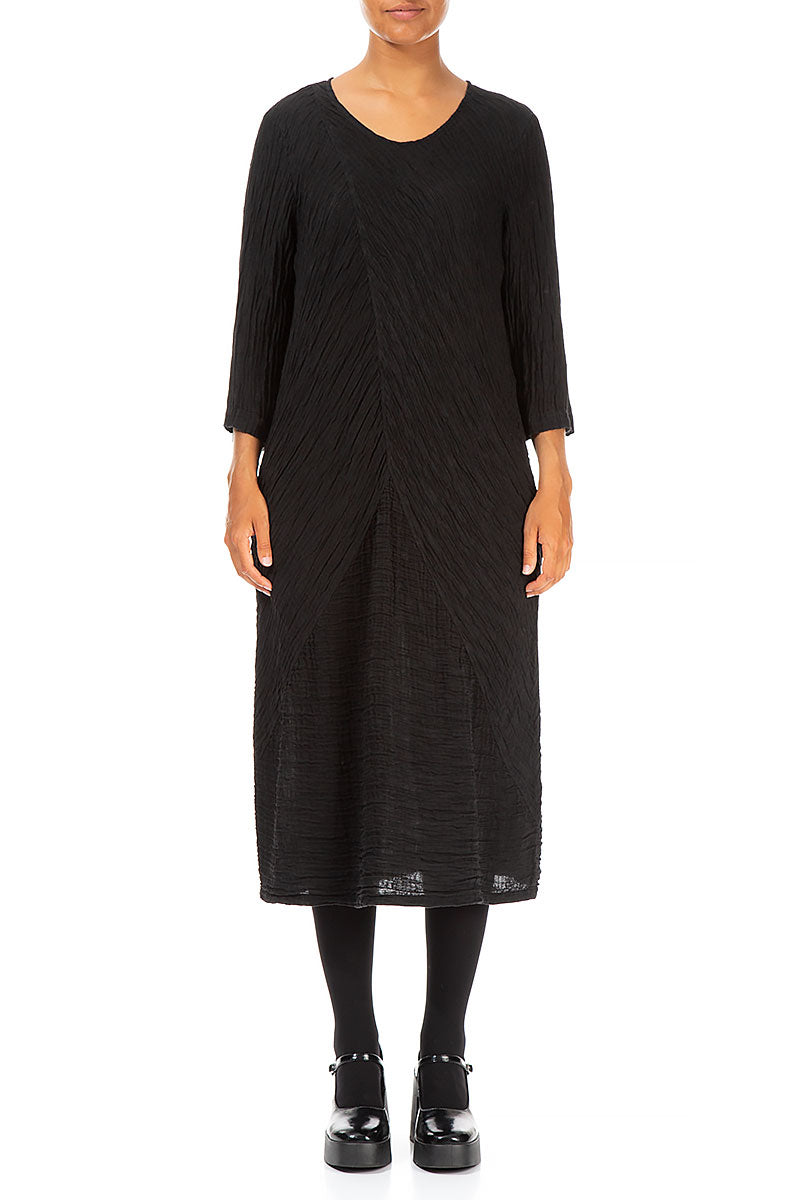 Crinkled Black Silk Midi Dress 1