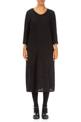 Crinkled Black Silk Midi Dress 1