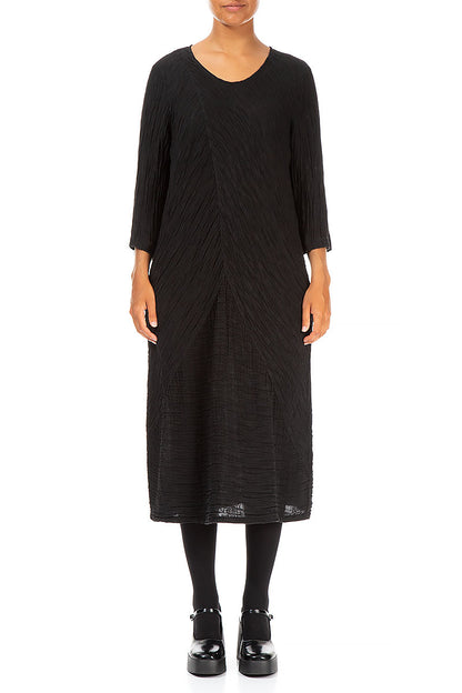 Crinkled Black Silk Midi Dress 1