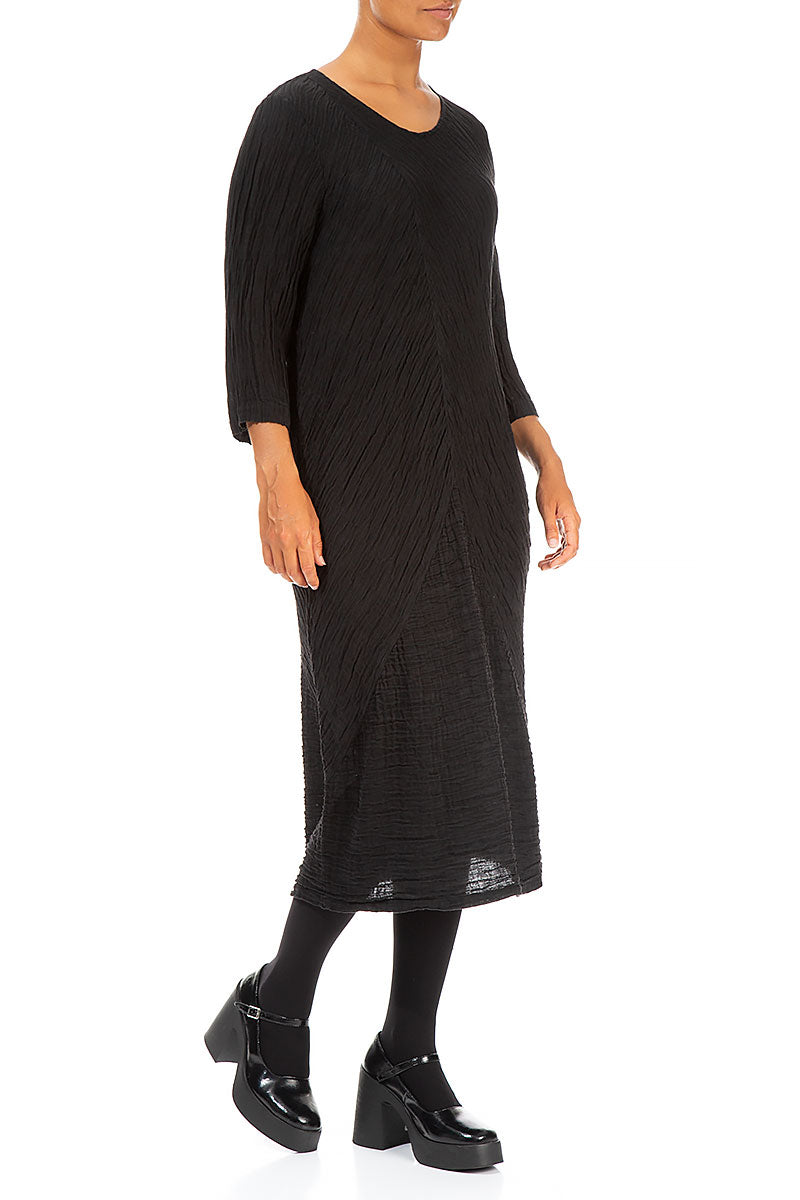 Crinkled Black Silk Midi Dress 3