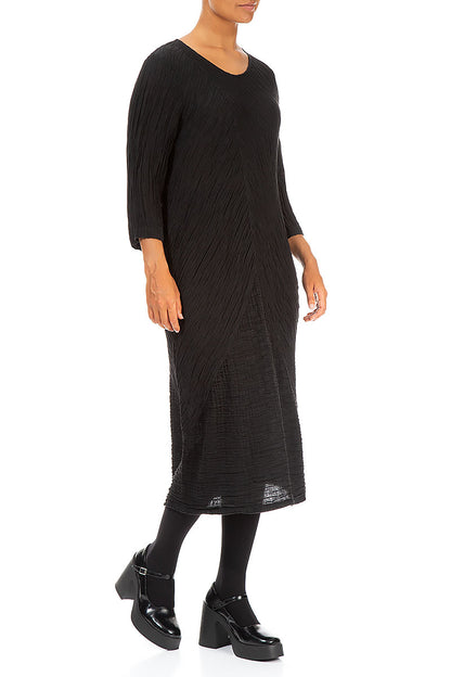 Crinkled Black Silk Midi Dress 3