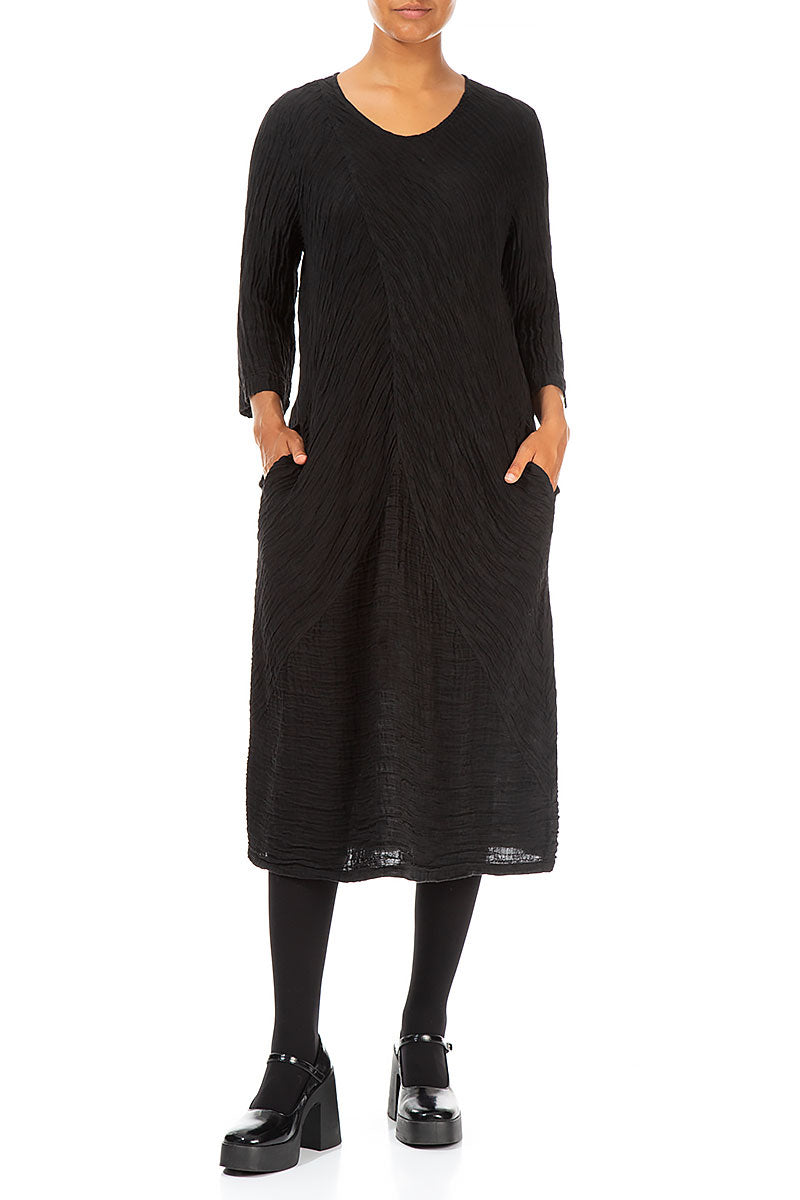 Crinkled Black Silk Midi Dress 4