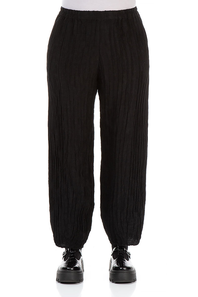 Evergreen Taper Black Crinkled Trousers