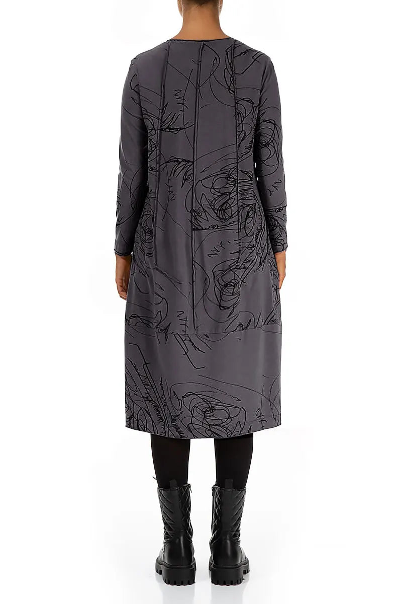 Exposed Seam Graphite Abstract Draw Cotton Dress 2