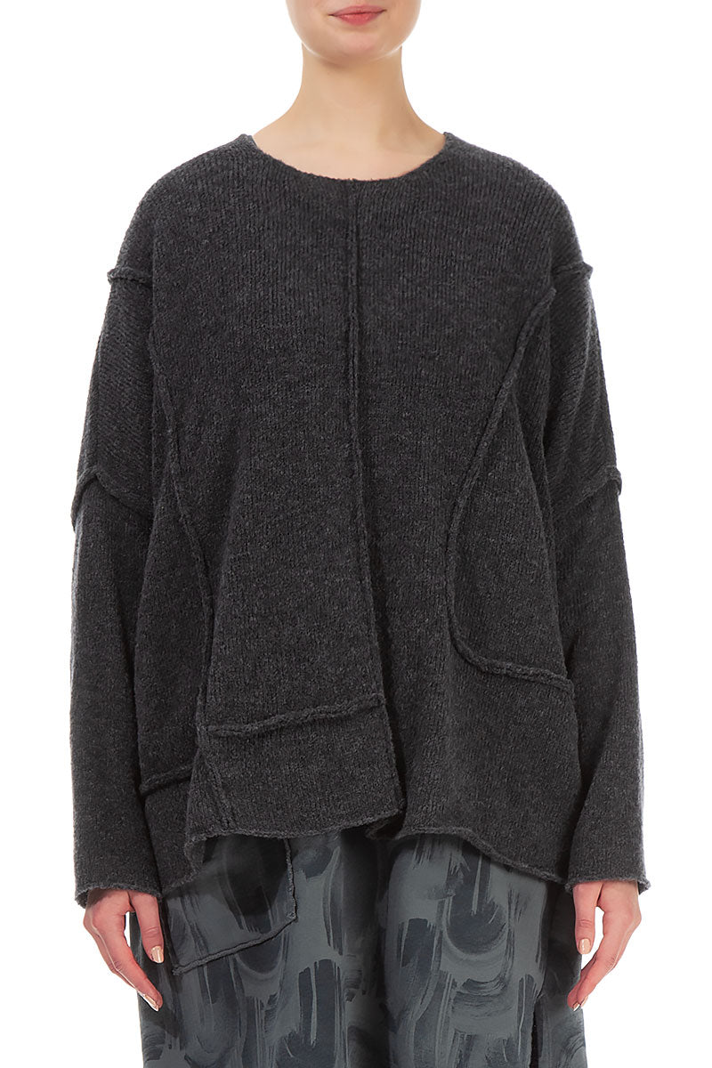 Exposed Seam Dark Grey Wool Sweater