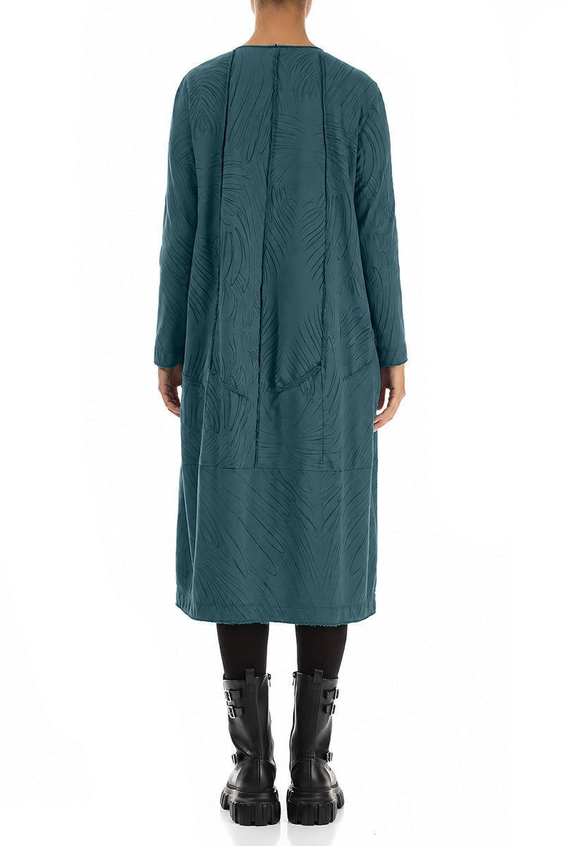 Exposed Seam Deep Turquoise Feathers Cotton Dress