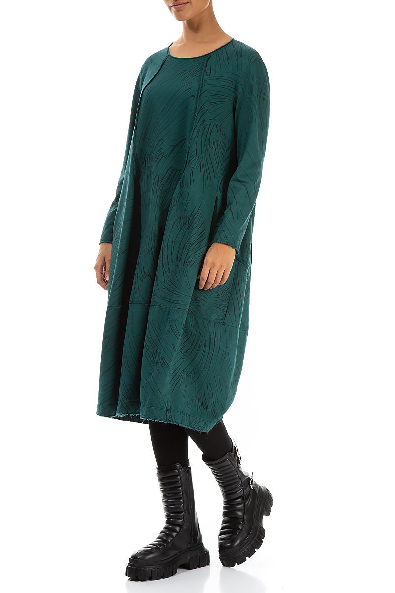 Exposed Seam Emerald Feathers Cotton Dress