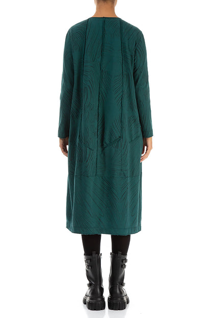 Exposed Seam Emerald Feathers Cotton Dress