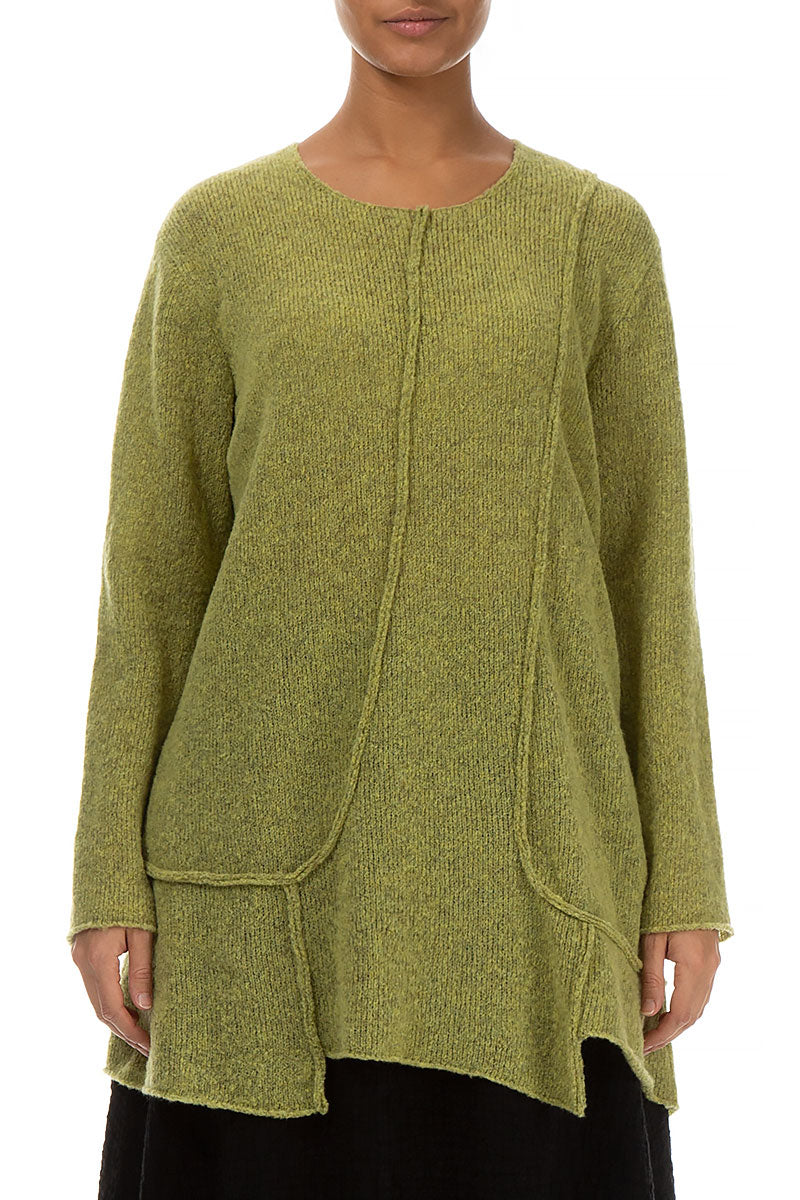 Exposed Seam Golden Lime Wool Sweater 1