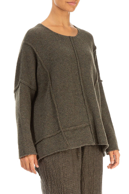 Exposed Seam Khaki Wool Sweater