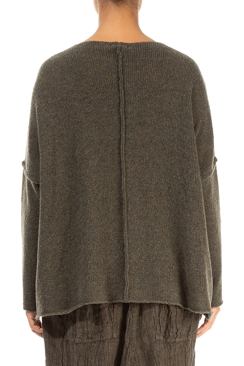 Exposed Seam Khaki Wool Sweater