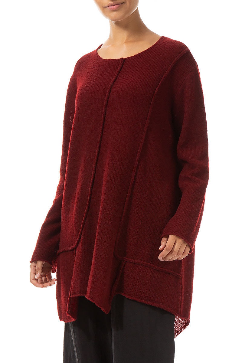 Exposed Seam Loose Maroon Wool Sweater