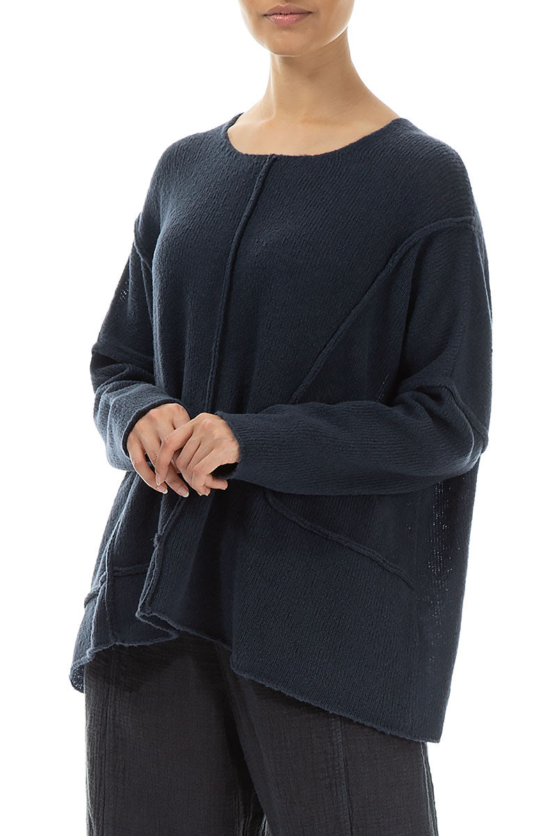 Exposed Seam Navy Wool Sweater