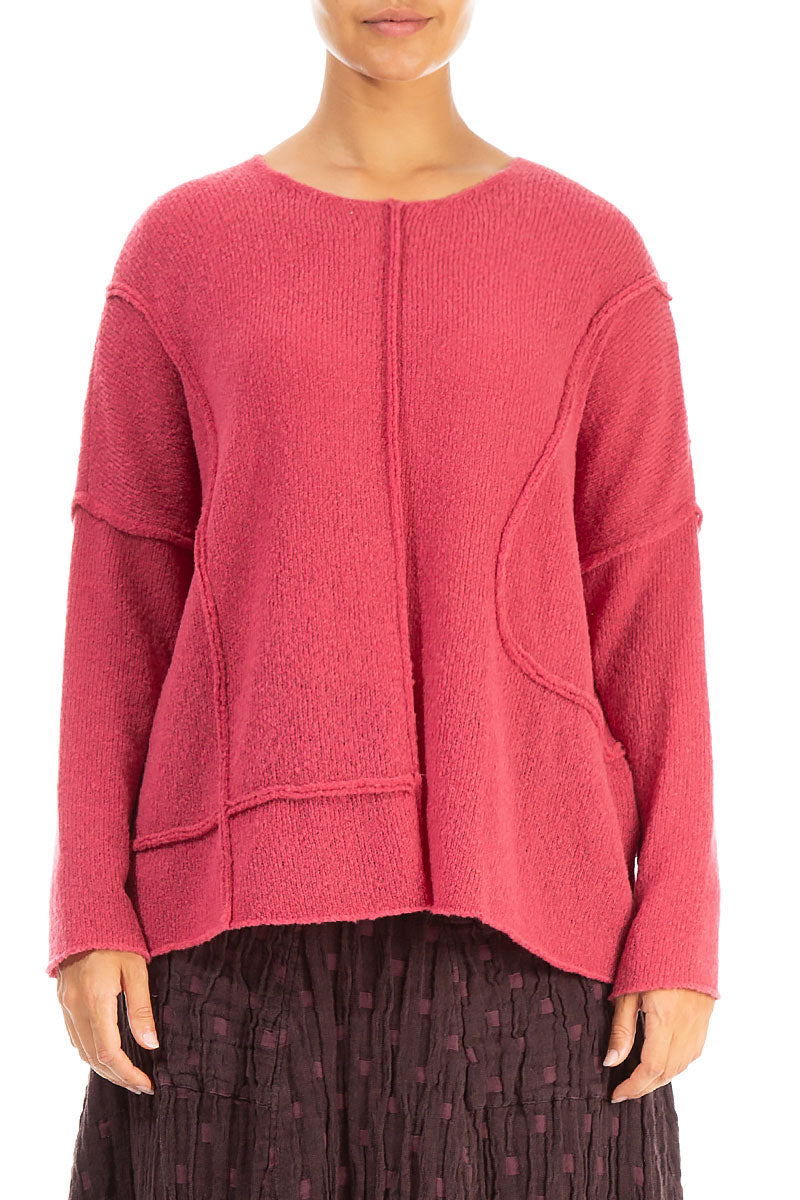 Exposed Seam Pink Punch Wool Sweater