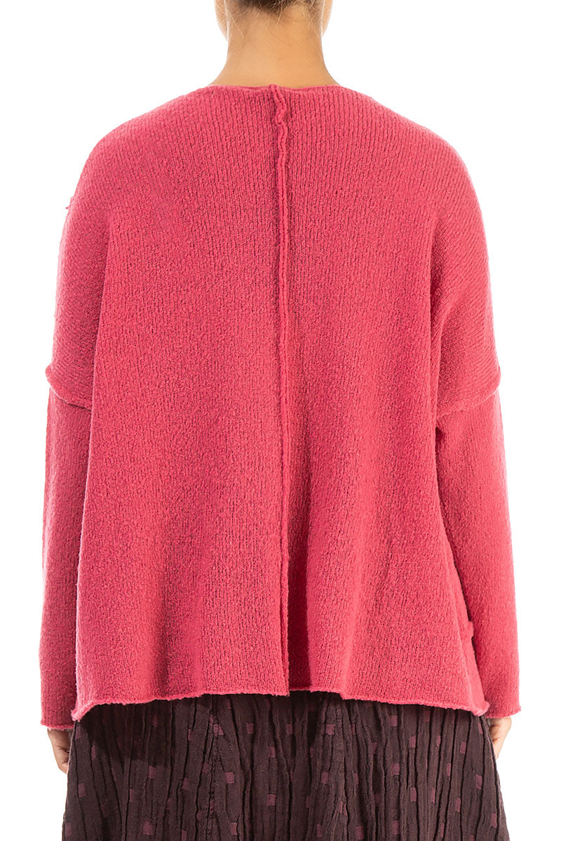 Boxy Longer Back Pink Punch Wool Sweater - grizas.com