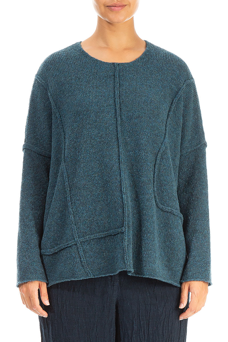 Exposed Seam Teal Wool Sweater