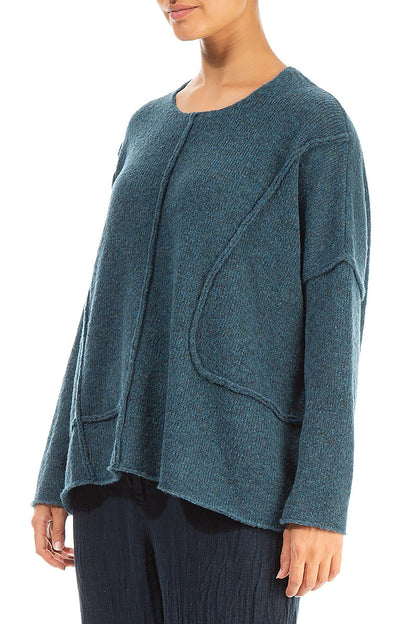 Exposed Seam Teal Wool Sweater