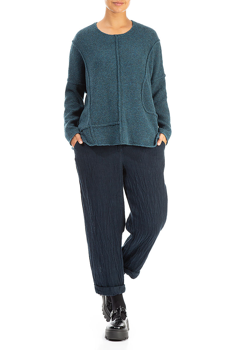 Exposed Seam Teal Wool Sweater