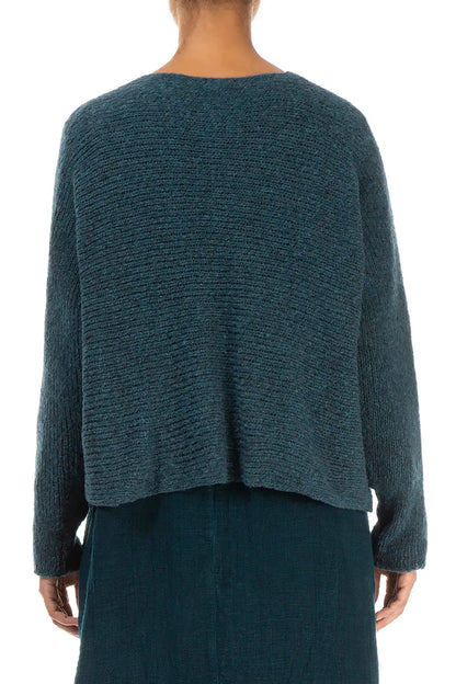 Lochmuster-Pullover aus petrolfarbener Wolle