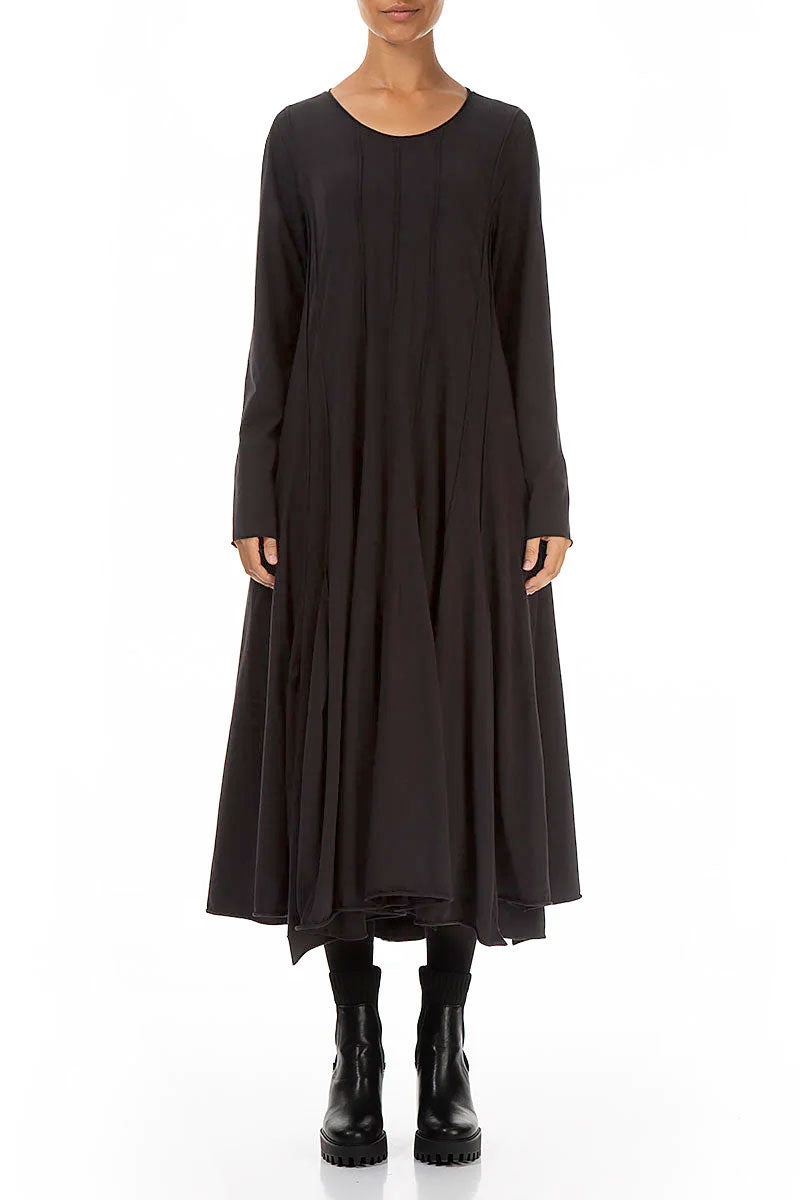 Flared Maxi Black Cotton Dress