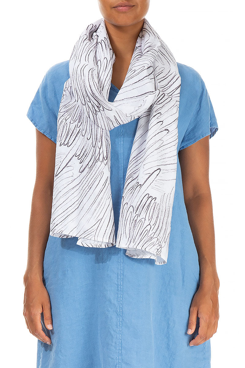 Feathers White Linen Scarf