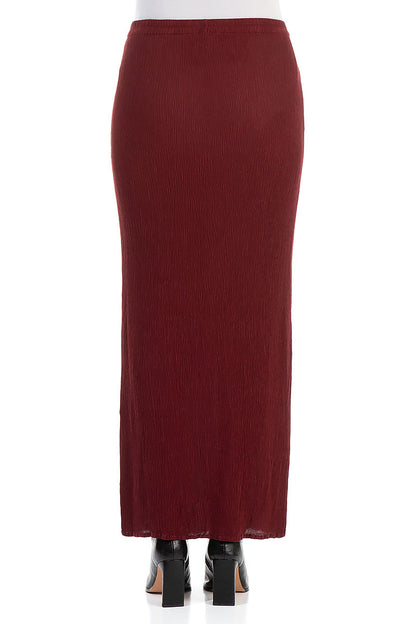 Fitted Crinkled Red Silk Viscose Maxi Skirt