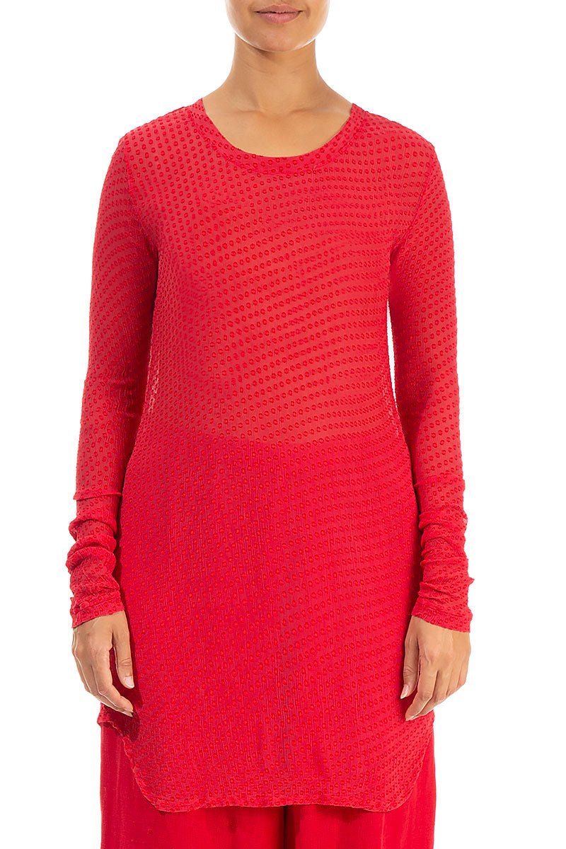 Fitted Red Dotty Silk Tunic